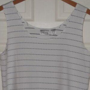 Chicos Sz 2 L Off White Black Striped Tank Top Nylon Blend Excellent Condition